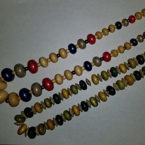 Necklace Beaded Wood Chunky Brown Blue Red Bundle